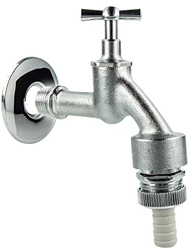 tecuro Auslaufventil 1/2 Zoll, Knebeloberteil, Rohrbelüfter DVGW, Schlauchtülle, Wandrosette - MS mattverchromt - 22722-SW