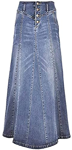ebossy Gonna Lunga da Donna a Vita Media in Denim Invecchiato con Volant a Sirena, 01 Azzurro, M