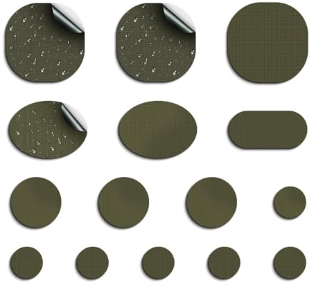 Skystuff 45pcs Nylon Repair Patches, Waterproof Self-Adhesive for Tent | Fabric Repair Tape For Down Jackets,Tents, Sleeping Bags, Backpack, Clothing, Puffer Coats Instant Strong Repair,Army Green