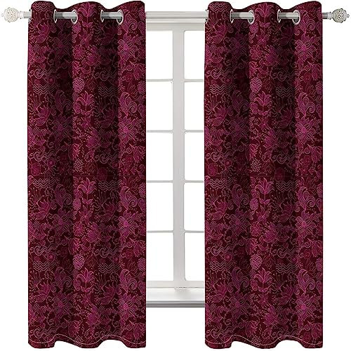 Homxi Gardinen Blickdicht Kinderzimmer 2er Set,2 x 137W x 274H cm,Wohnzimmer Gardinen Blickdicht Fuchsie Blumenmuster Vorhänge Wohnzimmer Ösen