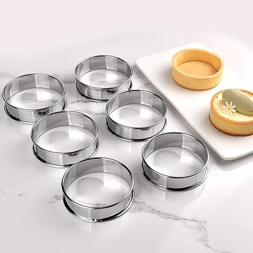 Guowall Cercle à Tarte INOX, Cercles à pâtisseries Rond en INOX à Bord roulé, Hauteur 2,5 cm (Diamètre 8 cm, 6 Pièces)