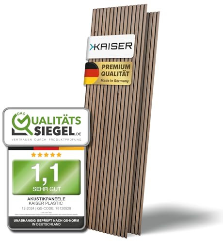 KAISER plastic® Akustikpaneele | Farbe: Walnuss | Wandpaneele in verschiedenen Formaten | Deko Wohnzimmer | Wanddeko in Holz | Akustik Paneele Wand | Lamellenwand (270 x 60 cm - 4STK.)
