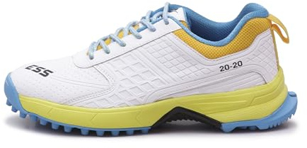 YOOGI ESS Star Cricket Shoes for Man's Rubber Spikes,Light Weight All-Rounder Professional Cricket Shoes White-Green. (WhiteYellow, 6)