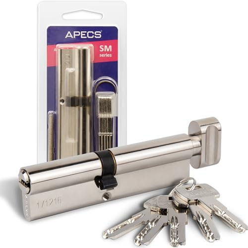 Cylindre de serrure à bouton APECS - Avec bouton - 50C/50 mm, pour serrure de porte d'entrée - Avec 5 clés - Modèle SM-100(50C/50)-C