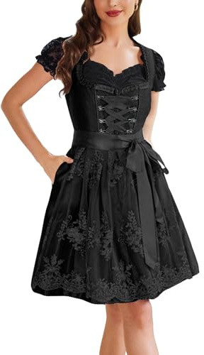 VAFADRESS Costumes 3 Pcs Oktoberfest Dress Women's German Dirndl Dress for Bavarian Oktoberfest Carnival Outfits Black L