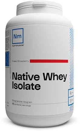 Isolat De Whey Native - 1kg Fraise - Lait Français - Jusqu'à 85% de protéines par dose - Whey Protein - Musculation - Prise de Masse Musculaire | Nutrimuscle