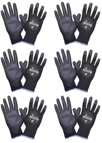 Emerson 6 Paar Arbeitshandschuhe Herren, Damen, Gartenhandschuhe Damen, Gartenhandschuhe Herren, Handschuhe Arbeitshandschuhe, Gloves - atmungsaktiv, starker Grip, feines Tastgefühl, Montage | Gr 6