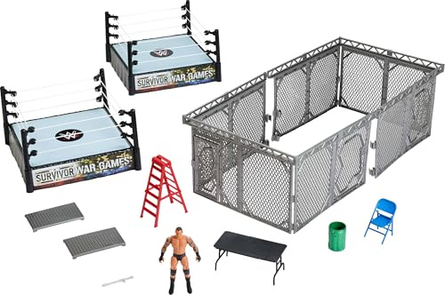 Mattel WWE Survivor War Games Spielset mit Actionfigur, 2 Ringen, Käfig & 5 Zubehörteilen, inklusive Randy Orton 15,2 cm Sammlerstück