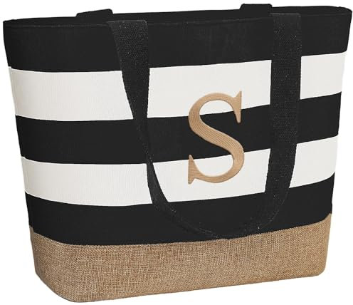 TAHAVICE Personalisierte Tasche, Strandtasche Damen mit Reißverschluss, Initiale Tote Bag Damen Groß, Personalisierte Geschenke Frauen für Freundin Frau Kollegin Mama Schwestern Ehefrau Geburtstag(S)