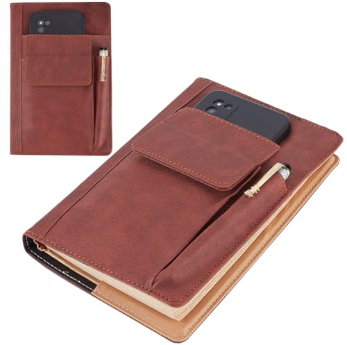 CRASPIRE Copertina per Libri in Pelle PU A5 Impermeabile Custodia per Libri Marrone Riutilizzabile Proteggi Libri Copertina Flessibile Quaderno Avvolgente con Custodia Extra Tasche per Penne