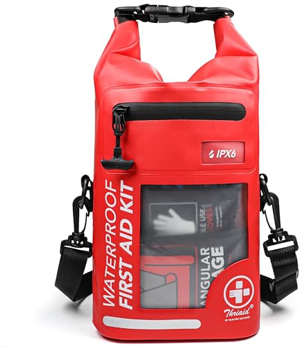 250 PCS Waterproof First Aid Kit, Roll Top Reflective Boat Dry Bag Bug Out Bags, Emergency Medical Kit Ideal for Boating, Camping, Fishing, Kayaking, Floating, Red