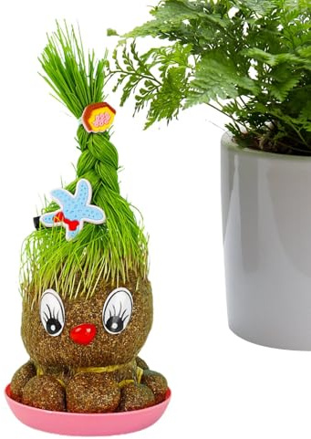 Muñeca De Hierba Con Cabeza En Maceta - Cabeza De Hierba En Crecimiento Portátil, Plantas Verdes En Macetas De Apariencia Hermosa | Planta Verde Que Crece Con Cabeza De Hierba Para Sala De Estar, Área
