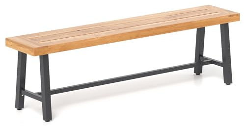 COSTWAY Panchina da Giardino in Legno di Acacia a 3 Posti, Panca da Esterno Senza Schienale con Gambe in Metallo, Panca Capacità di 360 kg per Ingresso, Cortile e Balcone, 160 x 32 x 45 cm