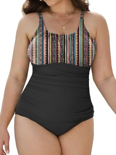 Joligiao Bañadores Mujer Tallas Grandes Reductor Barriga Trajes de Baño Una Pieza Bañador Push up con Relleno Bañadores Monokini Cintura Alta Bañador Natacion Swimwear para Playa(Bohemias,XL)