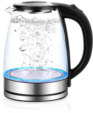 Hervidor de cristal de 2 litros,2300 vatios,hervidor de acero inoxidable,iluminación LED,sistema de protección contra ebullición en seco,Zona de Ebullición Rápida,sin BPA,base 360