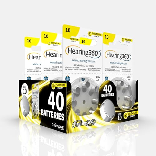 Hearing360 40 Hearing Aid Batteries Size 10 Premium Quality (5 Blister Packs of 8 Batteries)