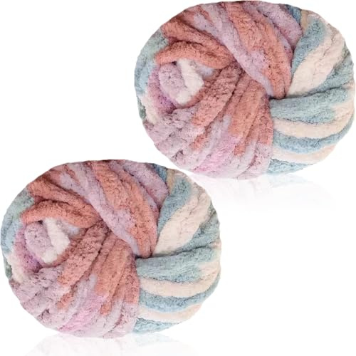 Chunky Knitting Wool 250g×2,Chenille Yarn for Crocheting&Knitting,Chunky Yarn for Crochet,Thick Wool for Blanket,Cushion,Pet Beds,Bags,Hats,Scarves