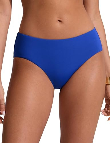 CRZ YOGA - Bas de Bikini pour Femmes - Slip de Bain Basique, mi-Hauteur et Couvrant Wave Bleu 38