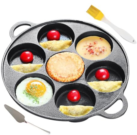 Flat Cast Iron Skillet - Hole Cast Iron Induction | Non Stick Eggs Crepe Pan Double Handles for Pancake | Flat Frying Irons Pan for Steak Crepe Pizza Baking Stove Breakfast Grilling BBQ Camping