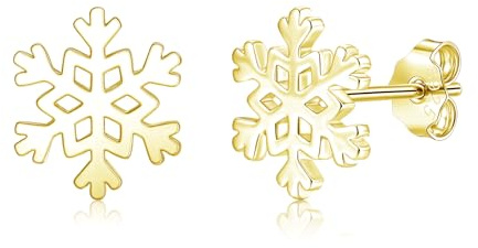Cangall Weihnachts Ohrringe Gold, Hypoallergen 925 Sterling Silber Schneeflocke Ohrstecker, 9mm Süße Klein Schlafen Knorpel Weihnachts Schneeflocke Silber Ohrringe Stecker Geschenke für Damen Frauen