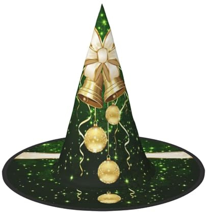 DDSFvbv Xmas Gold Balls and Bells Halloween Party Hat, Witch Hat, Cosplay Accessory, Fancy Dress, Holiday Decorations, One Size