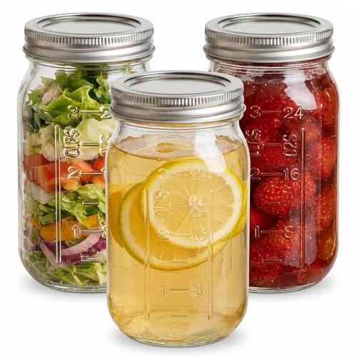 AOSEE Lot de 3 bocaux Mason à large goulot de 1 l avec couvercles hermétiques et bande Bocaux de rangement en verre pour mise en conserve, fermentation, marinage, Confiture Maison (32oz/1000ml)