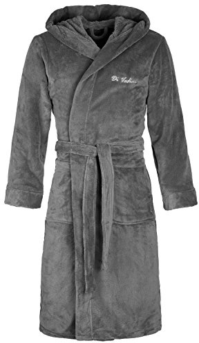 Di Vadini Unisex Herren Damen Bademantel Florenz mit Kapuze I Morgenmantel flauschig I Nachtwäsche aus edler Mikrofaser Farbe: Grey Gr. XL