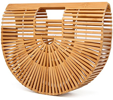 Molodo Women's Handmade Bamboo Handbag Summer Beach Sea Tote Bag Beige Large