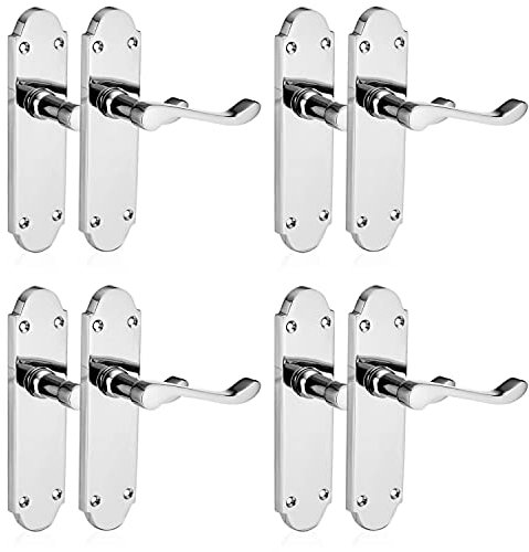 XFORT Richmond Lever Latch Scroll Door Handles, Set for Wooden Doors, Internal Handles, [4 Pairs] Polished Chrome