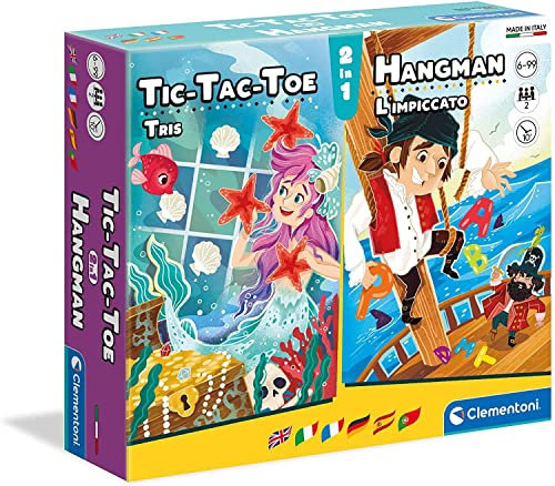 Clementoni 16304 Familienspiele – 2 in 1 Tic-Tac-Toe + Galgenmännchen, beliebte Kinderspiele, Brettspiele, kleine Spielesammlung für Kinder ab 6 Jahren