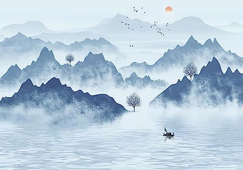 Wesmilewallpaper Papier Peint Panoramique 3D Paysage Naturel D'Eau De Lac De Pic De Montagne D'Art Zen Bleu Papiers Peints Intissé Tapisserie Murales Poster 400x280cm