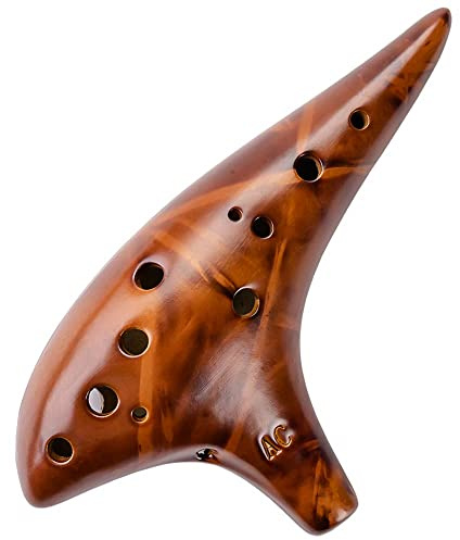 DHwebWLP Strawfire 12 Hole Ocarina Instrument,Alto C Ceramic Ocarina With Song Book Strap for Beginner(Yellow)
