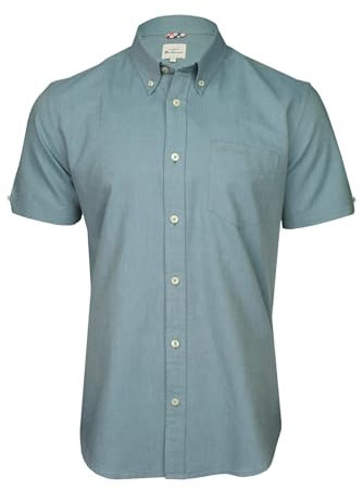 Ben Sherman Men's Button-Down Collar Oxford Shirt, Short Sleeved, Regular Fit (Blue Shadow (Embroidered Pocket Logo)) L
