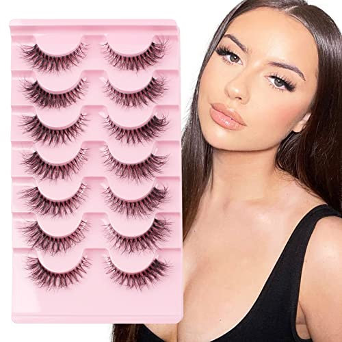 Glowing Win Faux Cils Naturel Bande Transparente Minces 7 Paires 3D Faux Cils Oeil de chat Reutilisable Cat Eye Fake Lashes Moelleux faits à la main Mink Fluffy False Eyelashes