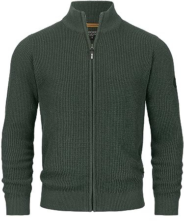 Indicode Herren INLayton Strickjacke mit Stehkragen und Reißverschluss | Cardigan Feinstrickjacke für Männer Army, L