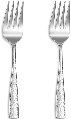 KEAWELL Premium Louis Hammered Table Utensils, 18/10 Stainless Steel, Squared Edge, Mirror Finish, Dishwasher Safe (Serving Forks, Set of 2)