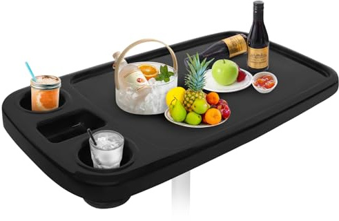 HWHongRV - Mesa de barco extraíble, 86,4 x 45,7 cm, pontón para barco, gran parte superior con portavasos integrados, soporte para teléfono de ABS, impermeable y antienvejecimiento (negro)