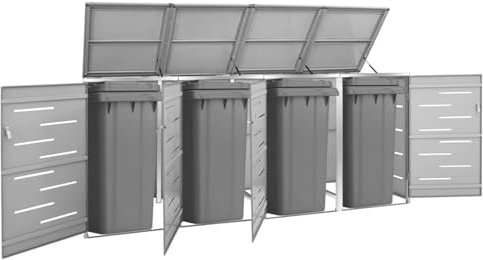 Cosisti Abri Poubelle Extérieur Quadruple pour 4 Conteneurs - Cache-Poubelle avec Couvercle INOX-Gris