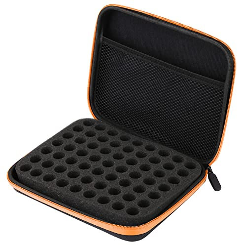WPKD BLUEIY Custodia Da Trasporto per Olio Essenziale,EVA Borsa per la Conservazione Dell'olio Essenziale 63 Slot,con Inserto Diviso con Maniglia,per la Casa,l'Auto,i Viaggi(Arancia)