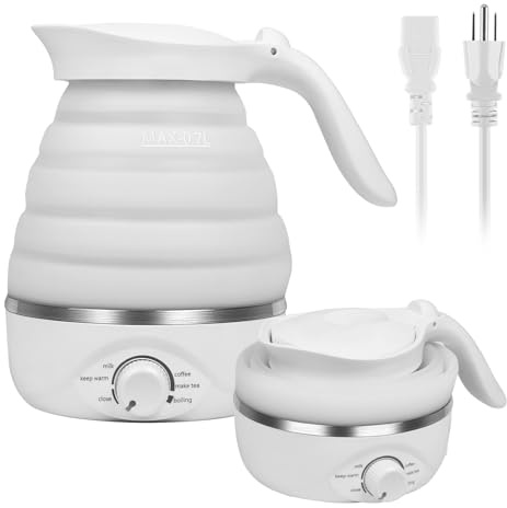 Xfbaozxy Travel Foldable Electric Kettle, Collapsible Kettle Travel Electric Collapsible Electric Tea Kettle Food Grade Silicone 850W Fast Boiling Water, 110V 700ml (White)