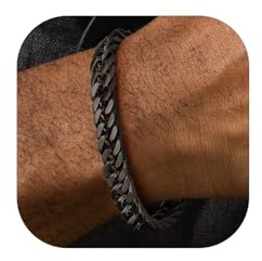 FaithHeart Bracelet for Men 8mm Curb Link Bracelets Black Chain Stainless Steel Cuban Bracelet Punk Biker Jewellery - 19cm