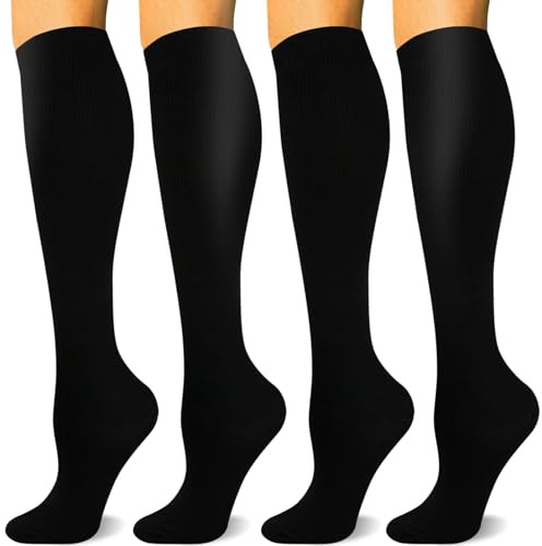 CAMPSNAIL 4 Paar Kompressionsstrümpfe Damen und Herren Bunte Stützstrümpfe Kompressionssocken für flug Sport Reisen Laufen