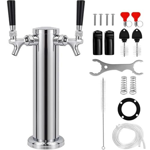 Colonne à BièRe Avec Robinet Tour de bière Kegerator for brassage à domicile, tour de bière à double robinet, Kit de tour de distributeur de bière à colonne de 3 pouces de diamètre for la maison et le