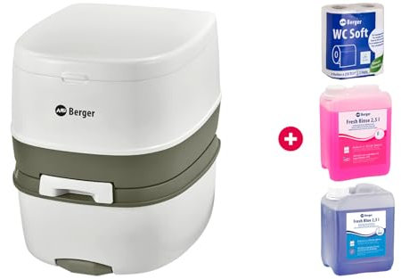 BERGER Mobile Campingtoilette Bio Supreme 22L Starter Set | Platzsparend & Leicht zu Reinigen | Mit Abnehmbarem Abwassertank | Alles, was Sie für den Start benötigen