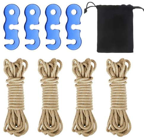 OHREN 4 Piezas Cuerdas Reflectantes con Tensores de Aluminio y Nailon para Tienda de Campaña, Resistentes, Acampar, Senderismo y Tendedero, Tormentas (3 m), Incluye Bolsa de Almacenamiento