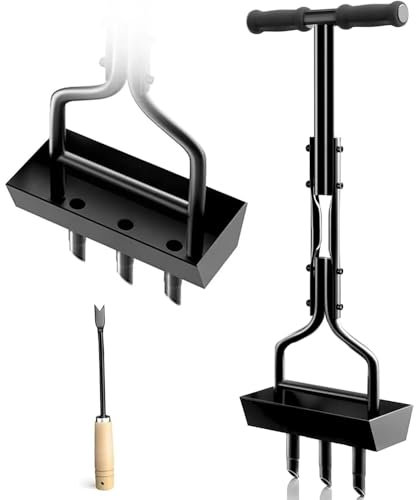 NEWFUN Aireador Cesped, Bastidor metálico con Herramienta de Limpieza y Recipiente de Recogida con asa Negra para el Cuidado del Césped en Suelos Compactados