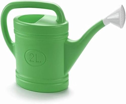 TECHZOCO Regadera de plástico, Regadera para Interior y Exterior, regadera de jardín, Diseño con Pico, Accesorio de riego, Asa de Transporte, Cabezal Efecto Lluvia, Verde, 2 litros