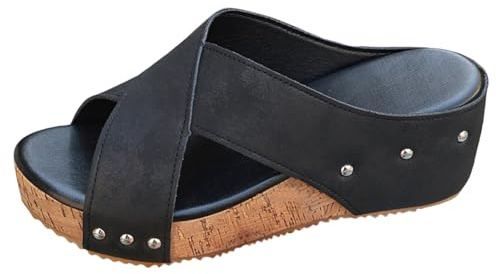Kilsandaler för kvinnor, ortopediska sandaler kvinnor med hålfotsstöd öppen tå dra på skjutreglage rea utförsäljning högklackade plattform sandal mules träskor, bred passform tofflor sommar