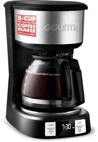 Gourmia Drip Coffee Maker – 5 Cup, One-Touch Brew, Pause & Serve, Adjustable 4 Hr Keep Warm, EZ-View Water Window, Black