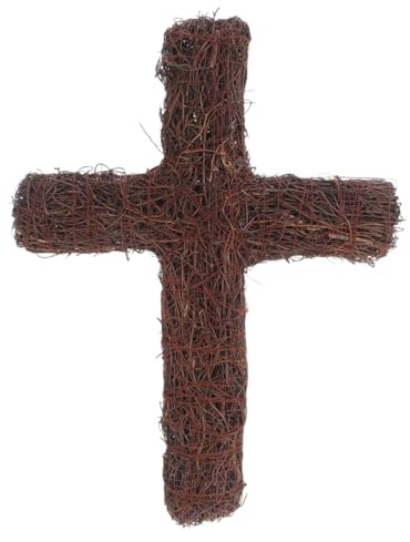 Cabilock 16 Inch Rattan Cross Wreath Frame for DIY Floral Cross Wall Decor